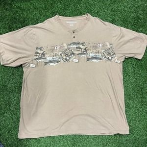 Mens Wrap Around Fish Graphic Henley Tee